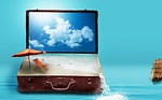 fantasy to travel vacations suitcase nature sea beach stock photo