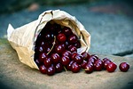 cherries fruit sour bag to harvest red ripe stock photo