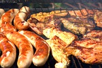 summer party barbecue garden grilling grill quitting time stock photo