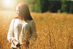 girl pretty outdoors portrait outside field nature wheat stock photo