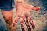 hand palm skin fingers dirty stock photo