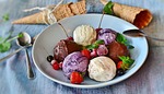 ice cream gelato dessert sweet fruits berries delicious stock photo