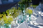 party garden dinner summer meal enjoy cover table stock photo