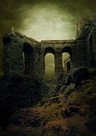 ruin castle middle ages dramatic dark mysterious background stock photo