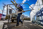 glass work workers carrying carriers window windows worker stock photo