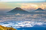 volcano natural cloud landscape sightseeing mount sindro sumbing stock photo