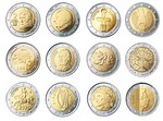 coins currency euros money wealth finance loose change stock photo