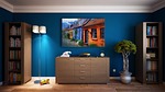 wall furniture design apartment room painting bookcases bookshelves stock photo