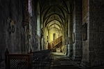 monastery church architecture abbey cloister gang dark middle stock photo