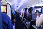 flight airplane passengers plane airbus interior transport transportation stock photo