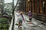 season bridge street woman asia weather tourism stock photo