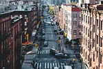 chinatown streets new york crossroads junction cars traffic stock photo