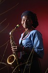 lady sax musician female music saxophone performer saxophonist stock photo