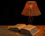 light lamp bedside illumination lampshade illuminate book reading stock photo