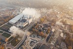 pollution environment drone aerial climate change industrial chemical stock photo