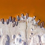 boat nature drone lake senegal africa above aerial stock photo