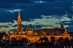 budapest church architecture lights night matthias gothic monument stock photo