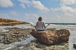 girl meditation nature yoga relaxation woman meditate people stock photo