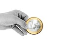 hand keep finger euro coin money currency finance stock photo
