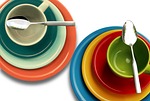 plate cup multicoloured cover dishes stock photo