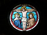 church window stained glass jesus crucifix cross old stock photo