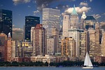 new york skyline manhattan hudson skyscraper urban city stock photo