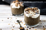 chia dessert oatmeal sweet cream chocolate grains healthy stock photo