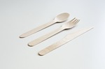 cutlery utensils kitchenware knife spoon fork wooden eco stock photo