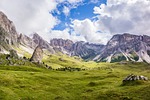 mountains summit meadow dolomites landscape hiking nature park stock photo