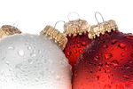 christmas baubles wet droplets dewdrops raindrops balls ornaments stock photo