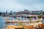 prague festival river rowing boats boat dragon tourism stock photo