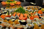 sushi chef presentation food stock photo