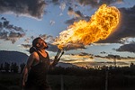fire calls hot circus volcanoes incandescent stock photo