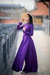ao dai fashion woman vietnamese purple vietnam national stock photo