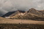 tongariro new zealand volcanoes trekking mount smoke volcanic stock photo