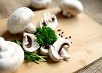 mushrooms meal food vegetarian nourishment raw edible parsely stock photo