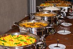 buffet food sri lankan chafing dish cuisine curry stock photo
