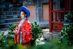 woman model ha noi pose style outdoor fashion stock photo