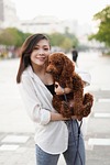 woman model nature portrait pose dog pet animal stock photo