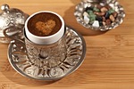 turkish coffee traditional delicious plop presentation chocolate culture stock photo