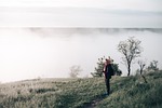 woman fog young magic mystic atmosphere morning nature stock photo