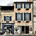 building house shops hotel street cafe provence france stock photo