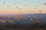 cappadocia hot air balloons turkey fairy chimneys tourist stock photo