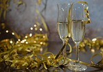 sylvester happy new year sparkling wine glasses garlands stock photo