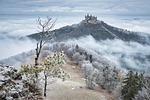 castle hoarfrost icy hohenzollern germany middle ages historical stock photo