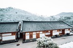 house building roof tradition mountain korea landscape travel stock photo