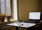 study school college nyc apartment nature glasses plants stock photo