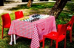 chess competition garden party summer game nature strategy stock photo