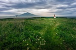lighthouse rishiri island rishirifuji rebun cloudy sky hokkaido stock photo