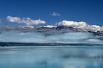 lake pukaki alpine new zealand mountain nature clouds stock photo